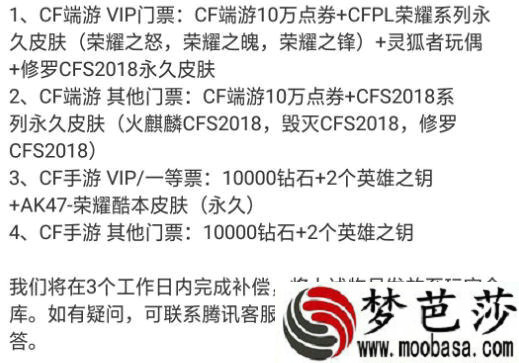 CF火线盛典门票补偿奖励领取方式